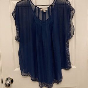 Navy Blue Sheer Dress Barn Blouse with Rhinestones